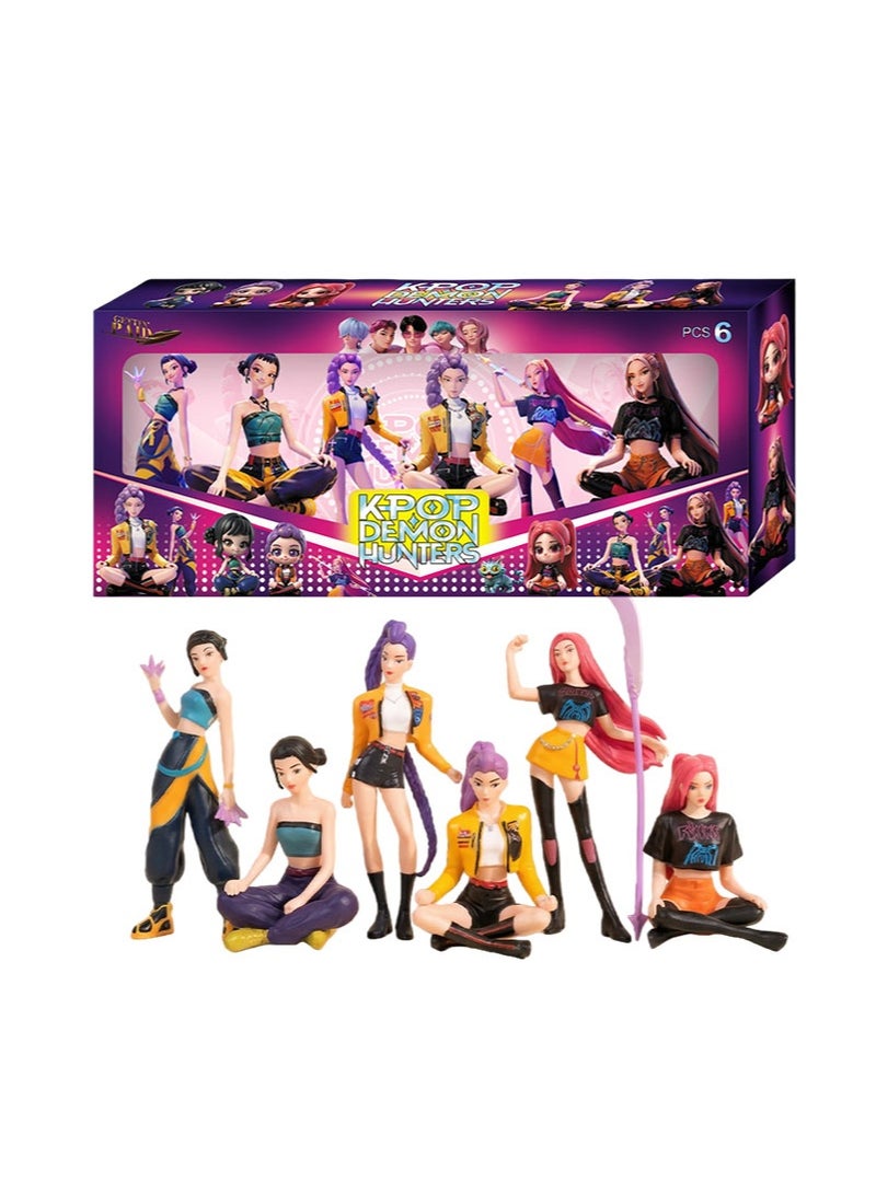 KPop Demon Hunters 6PCS K Pop Demon Hunter Girl Group Figurine Model SetTrendy Toy Collectible Desktop Decoration - Image 1